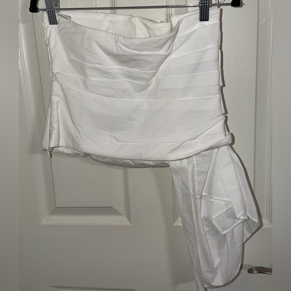 Zara White Asymmetrical Draped Top